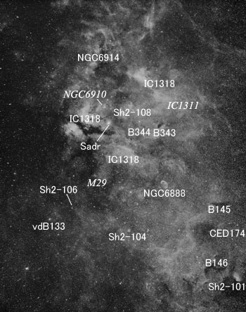 IC1318付近の天体分布