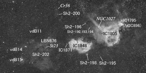 Objects around IC1805 and IC1848