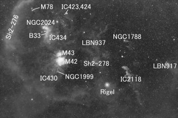 Objects in southern Orion