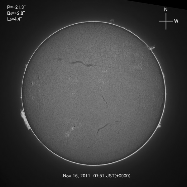 H-alpha image, Nov 16, 2011