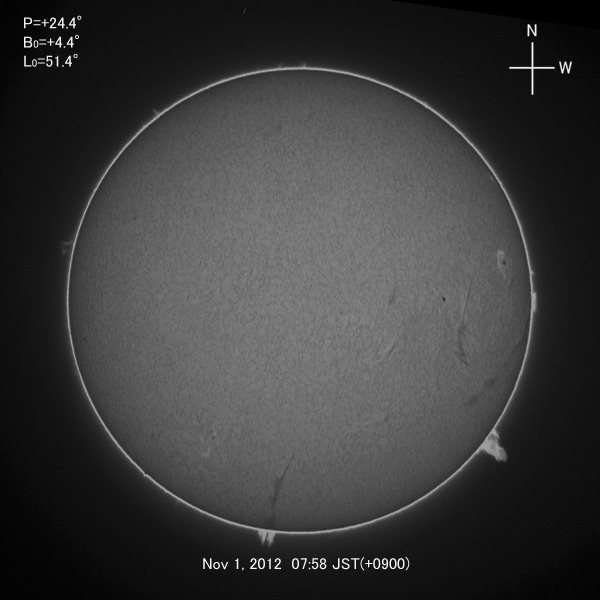 H-alpha image, Nov 1, 2012