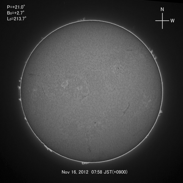 H-alpha image, Nov 16, 2012