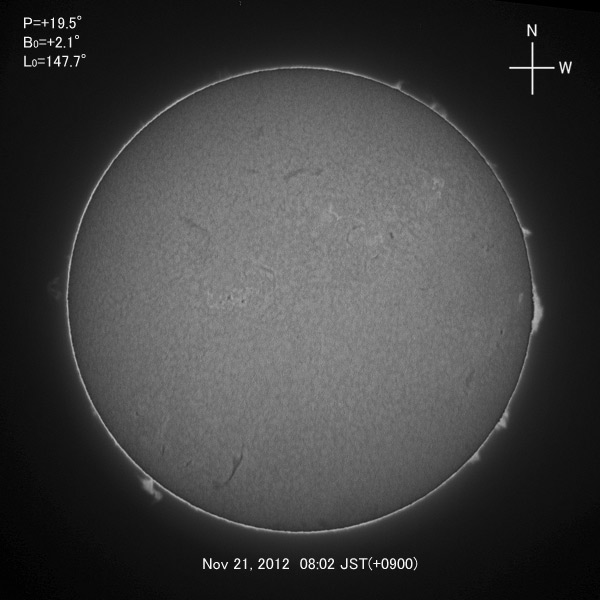 H-alpha image, Nov 21, 2012