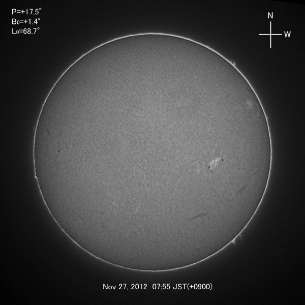 H-alpha image, Nov 27, 2012