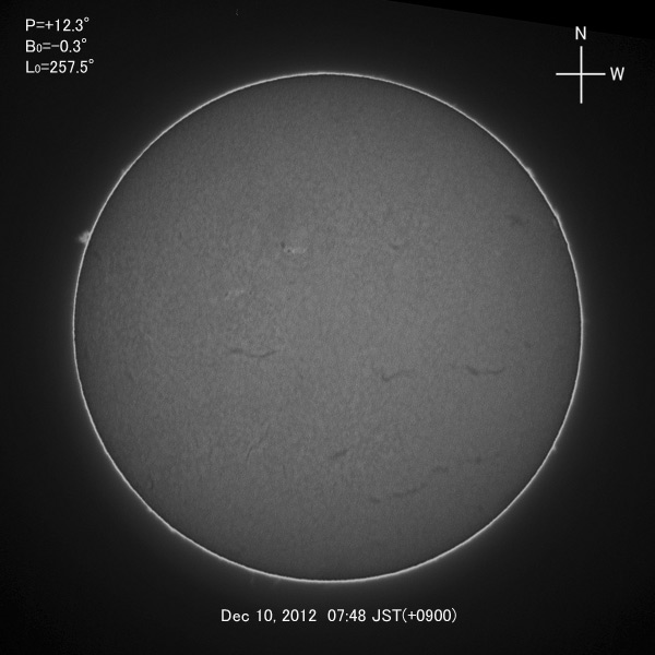 H-alpha image, Dec 10, 2012