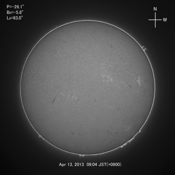 H-alpha image, Apr 13, 2013