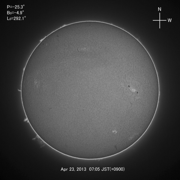 H-alpha image, Apr 23, 2013